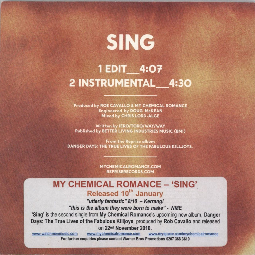 My Chemical Romance Sing US Promo CD single (CD5 / 5") MAPC5SI547366