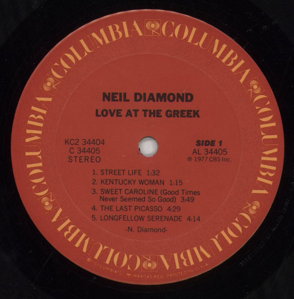 Neil Diamond Love At The Greek US 2-LP vinyl record set (Double LP Album) NDI2LLO850284