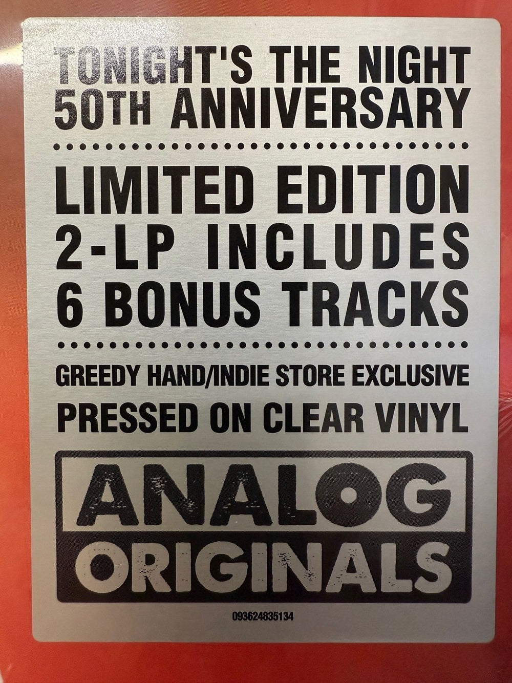 Neil Young Tonight's the Night - 50th Anniversary Clear Vinyl Indie Exclusive Edition - Sealed UK 2-LP vinyl record set (Double LP Album) YOU2LTO880815