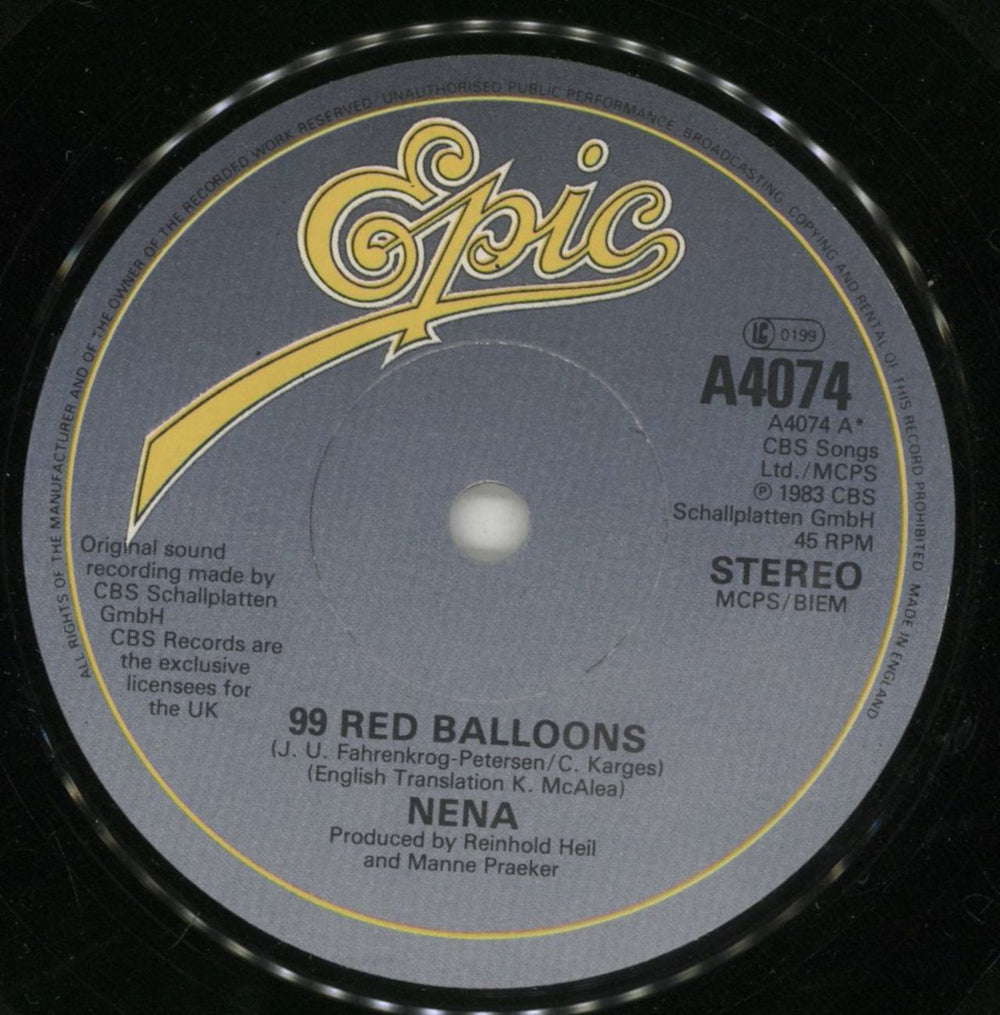 Nena 99 Red Balloons - solid UK 7" vinyl single (7 inch record / 45) NNA07RE695774