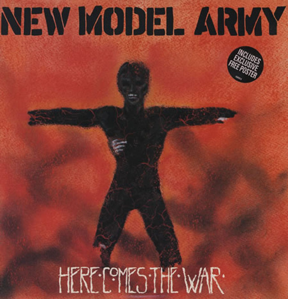 New Model Army Here Comes The War + Poster + Stickered sleeve UK 12" vinyl single (12 inch record / Maxi-single) 658935-8