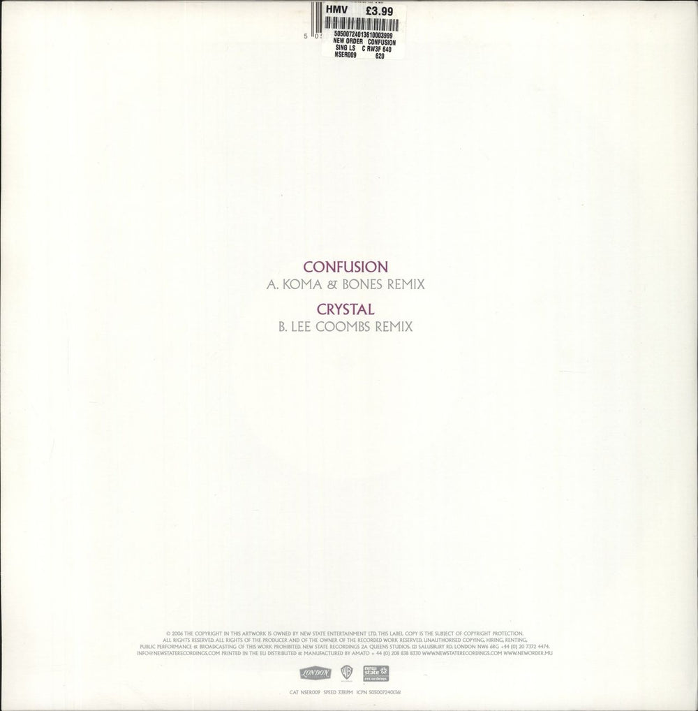 New Order Confusion / Crystal UK 12" vinyl single (12 inch record / Maxi-single) 5050072401361