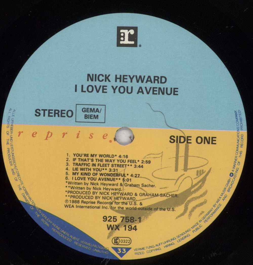 Nick Heyward I Love You Avenue + PR Sheet UK vinyl LP album (LP record) N-HLPIL836478