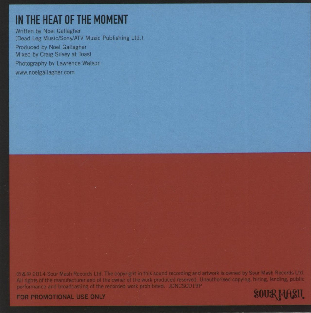 Noel Gallagher In The Heat Of The Moment UK Promo CD single (CD5 / 5")