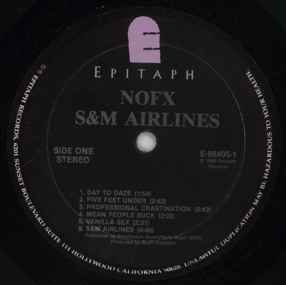 NoFX S & M Airlines US vinyl LP album (LP record) NFXLPSM863376