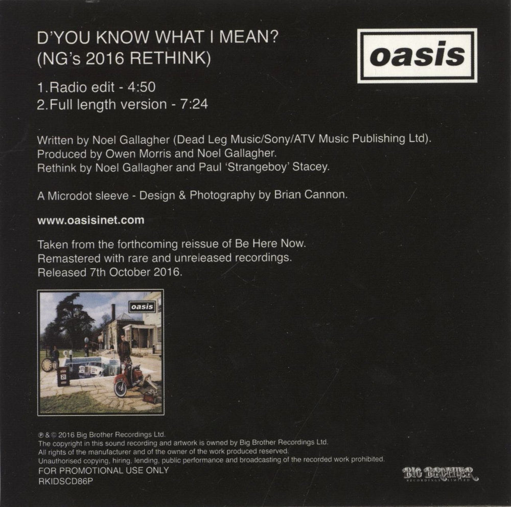 Oasis D'You Know What I Mean? (NG's 2016 Rethink) UK Promo CD single (CD5 / 5")