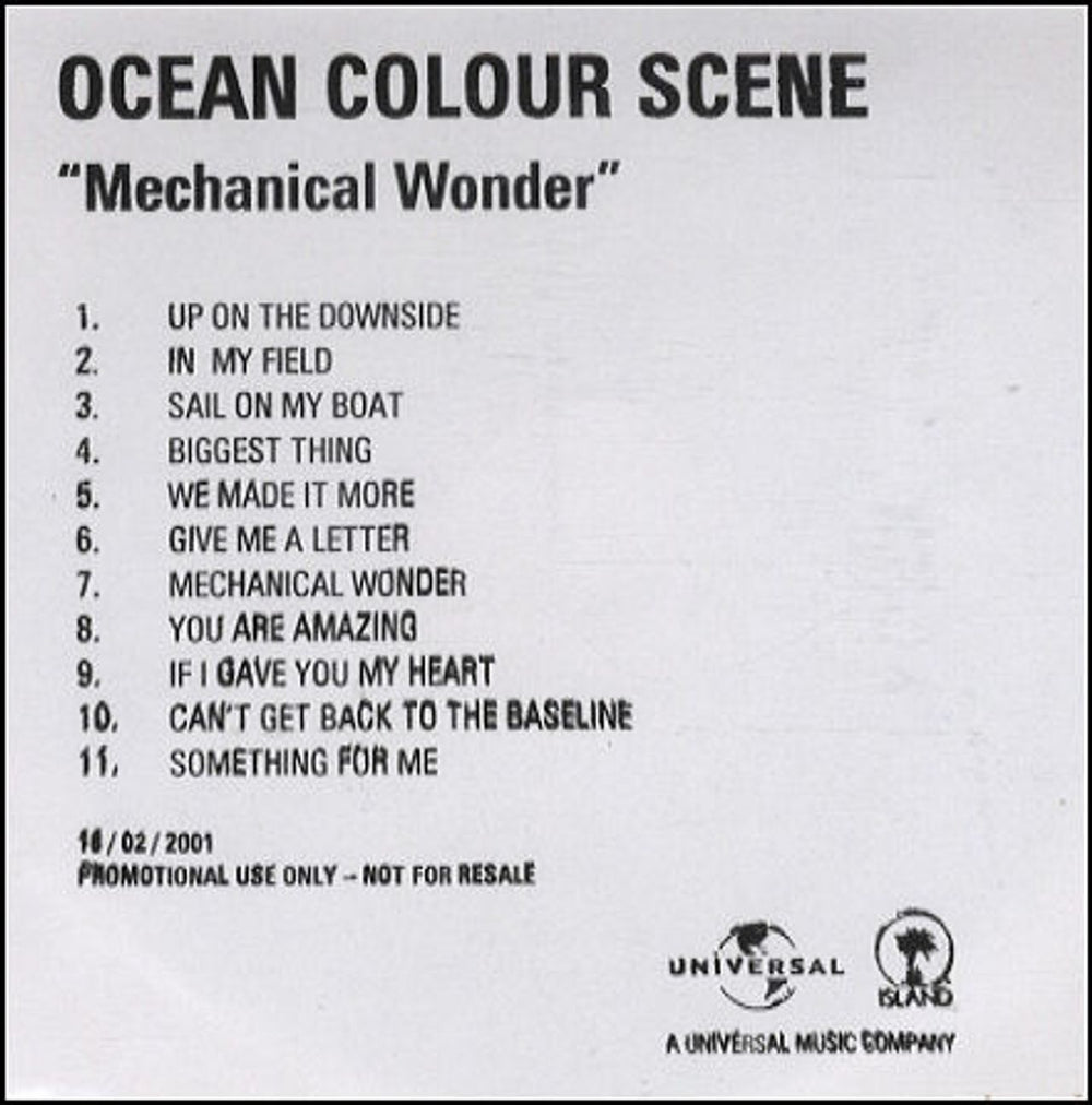 Ocean Colour Scene Mechanical Wonder UK Promo CD-R acetate CD-R