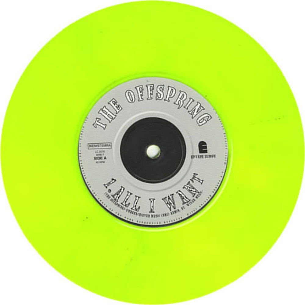 Offspring All I Want - Yellow Vinyl UK 7" vinyl single (7 inch record / 45) OFF07AL100210