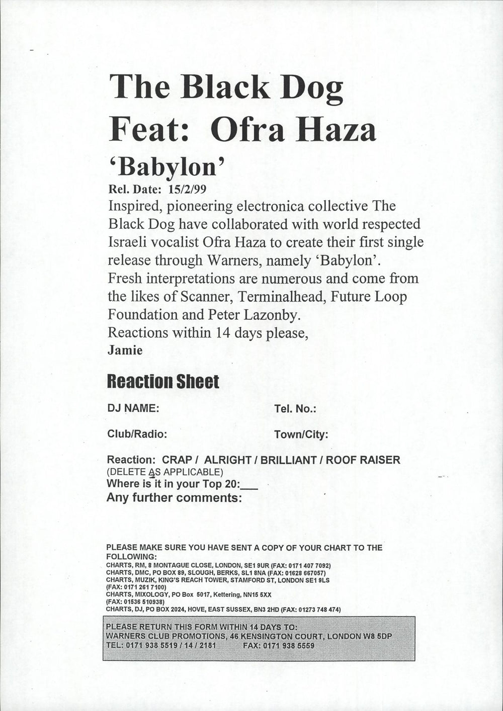 Ofra Haza Babylon + PR UK Promo 12" vinyl single (12 inch record / Maxi-single)