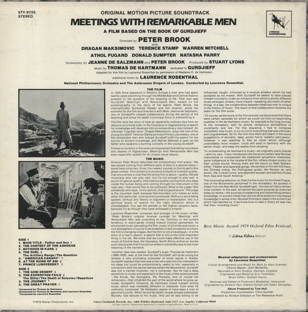 Original Soundtrack Meetings With Remarkable Men (Original Motion Picture Soundtrack) US vinyl LP album (LP record)