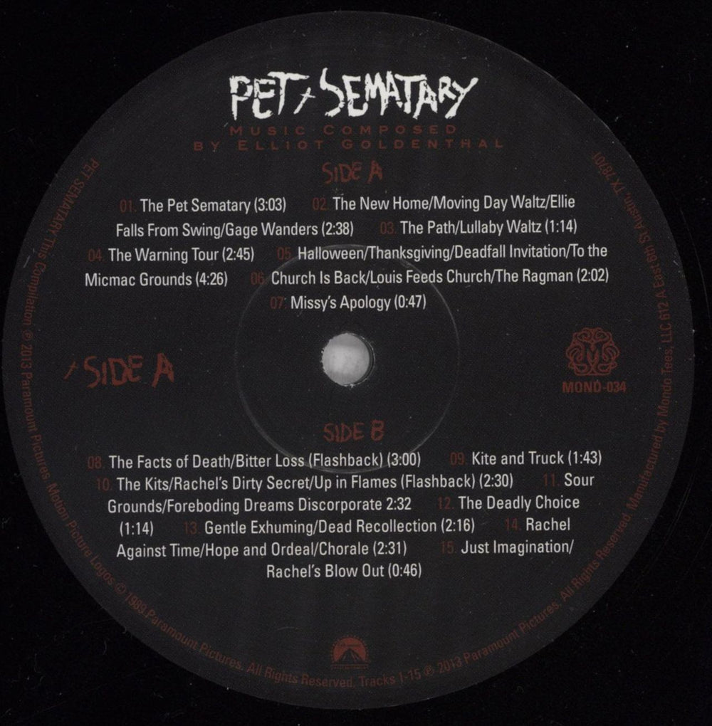 Original Soundtrack Pet Sematary: 25th Anniversary - 180 Gram Vinyl US 2-LP vinyl record set (Double LP Album) OST2LPE843816