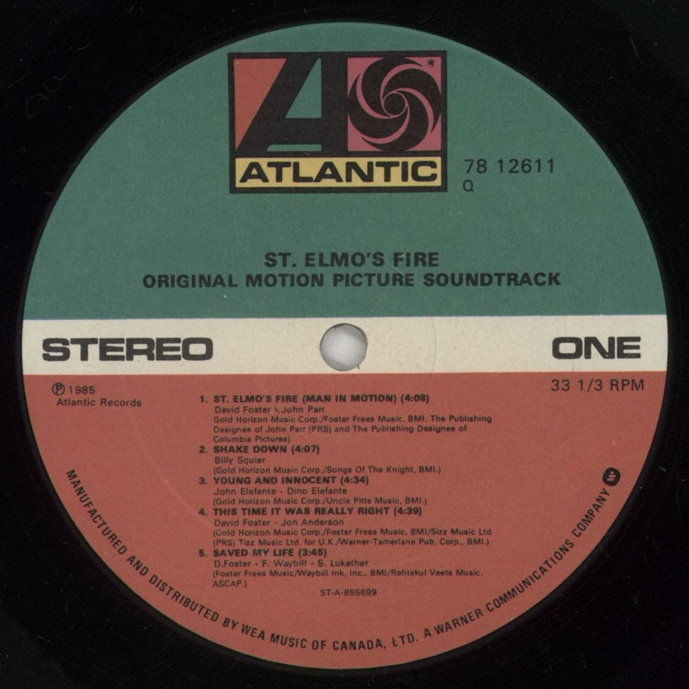 Original Soundtrack St. Elmo's Fire Canadian vinyl LP album (LP record) OSTLPST879957