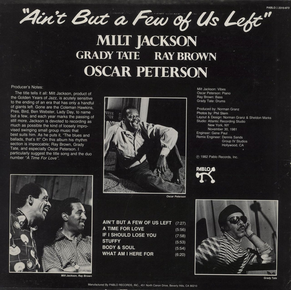 Oscar Peterson & Milt Jackson Ain't But A Few Of Us Left US vinyl LP album (LP record)