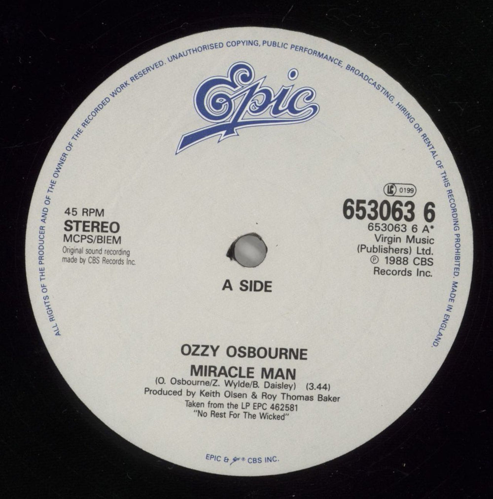 Ozzy Osbourne Miracle Man - Deletion Punch Hole UK 12" vinyl single (12 inch record / Maxi-single) OZZ12MI875339