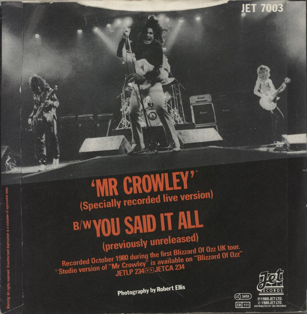 Ozzy Osbourne Mr Crowley - P/S UK 7" vinyl single (7 inch record / 45)