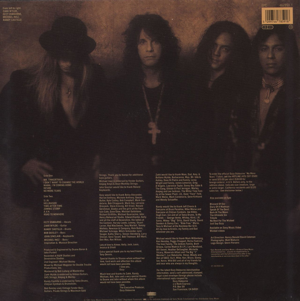 Ozzy Osbourne No More Tears - EX UK vinyl LP album (LP record) 5099746785918