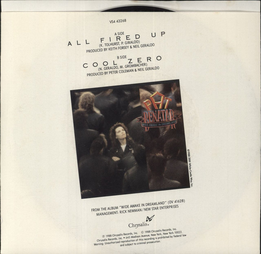 Pat Benatar All Fired Up US 7" vinyl single (7 inch record / 45)