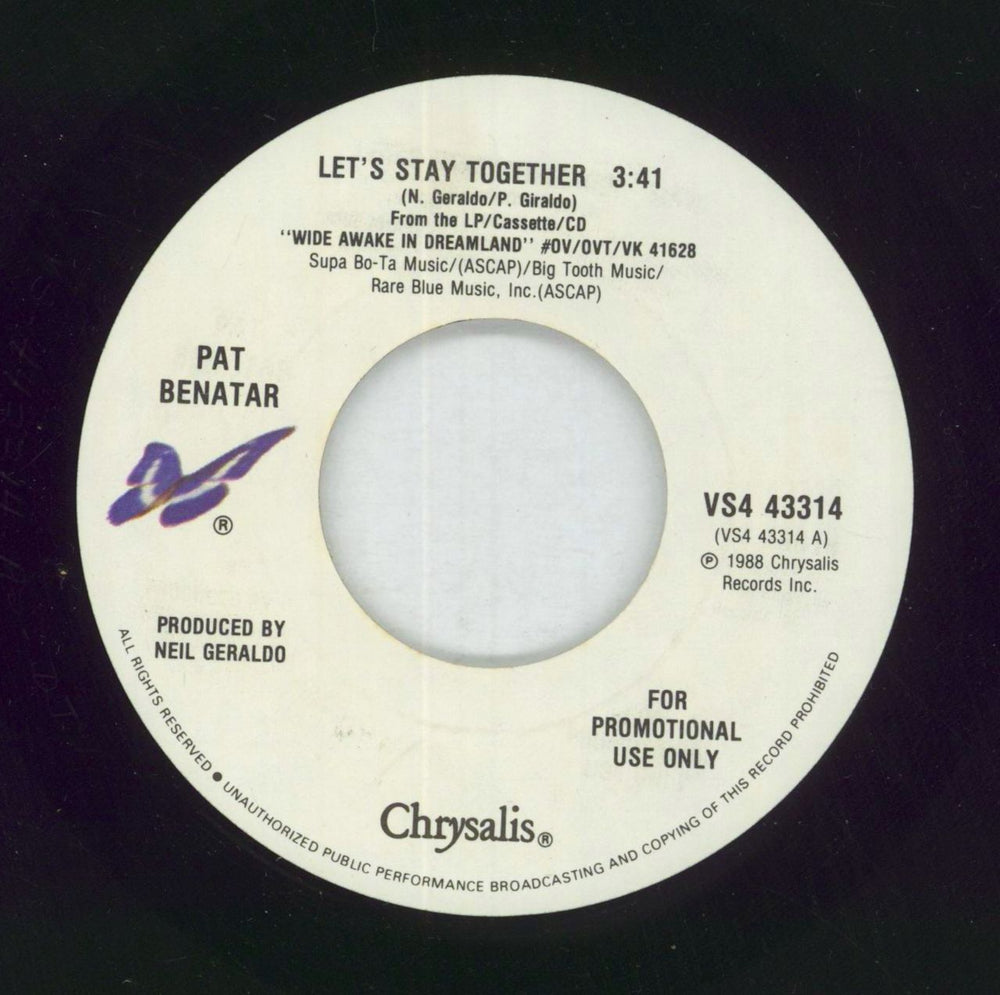 Pat Benatar Let's Stay Together US Promo 7" vinyl single (7 inch record / 45) VS443314