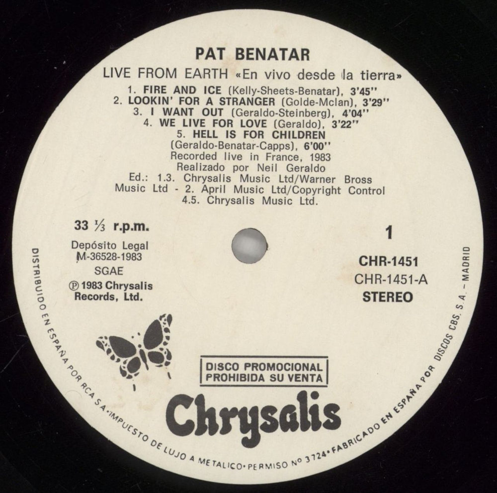 Pat Benatar Live From Earth - En Vivo Desde La Tierra UK Promo vinyl LP album (LP record) BENLPLI861340