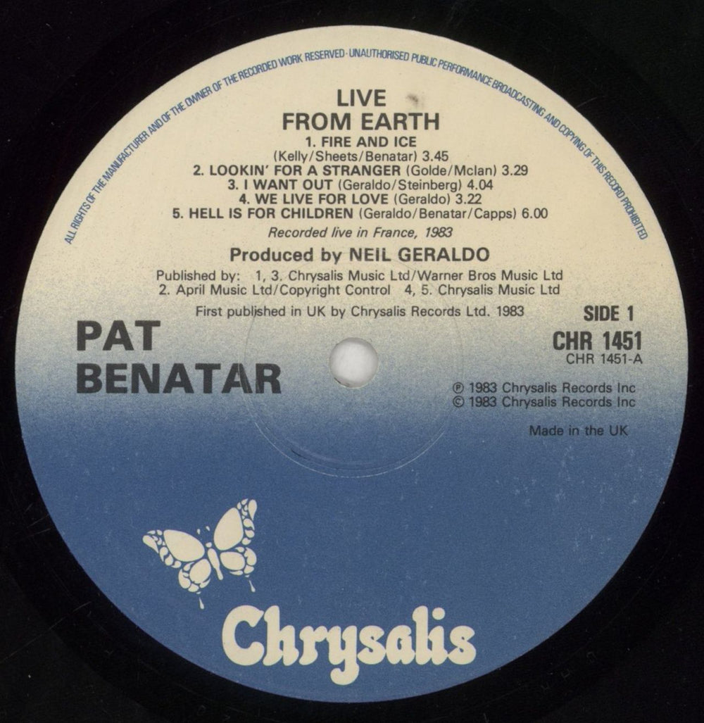 Pat Benatar Live From Earth UK vinyl LP album (LP record) BENLPLI343139