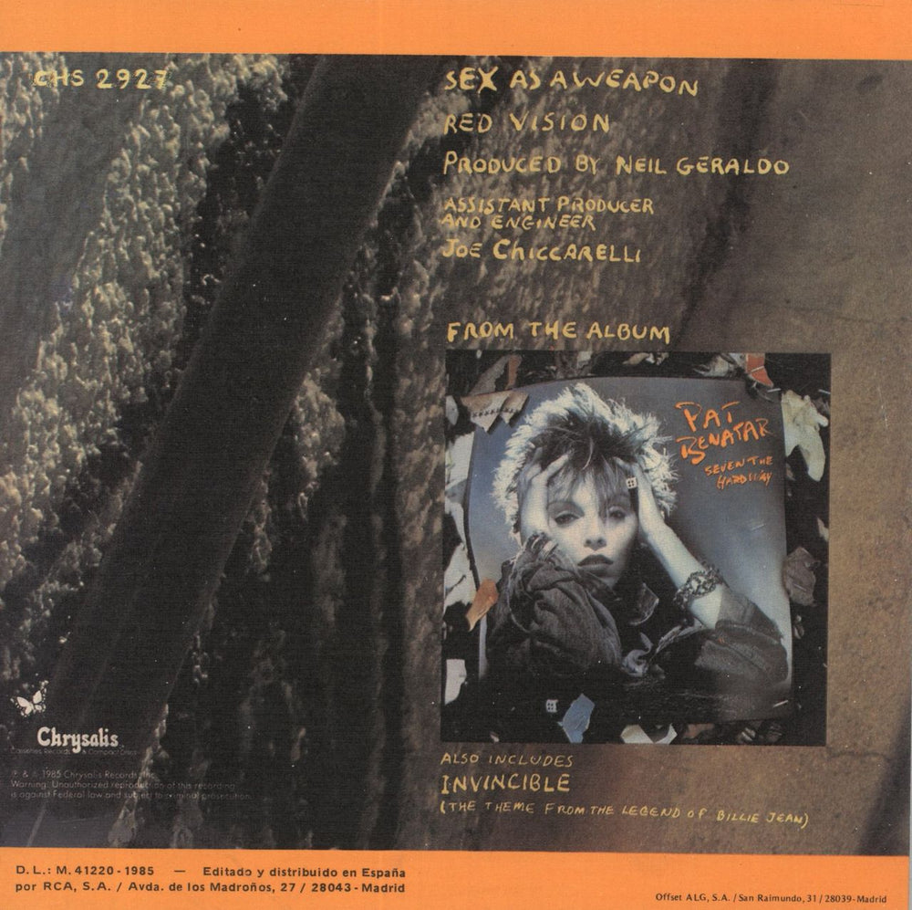 Pat Benatar Sex As A Weapon Spanish Promo 7" vinyl single (7 inch record / 45) CHS2927