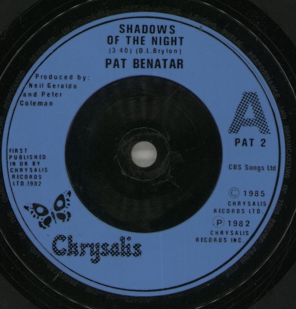 Pat Benatar Shadows Of The Night UK 7" vinyl single (7 inch record / 45) BEN07SH304336