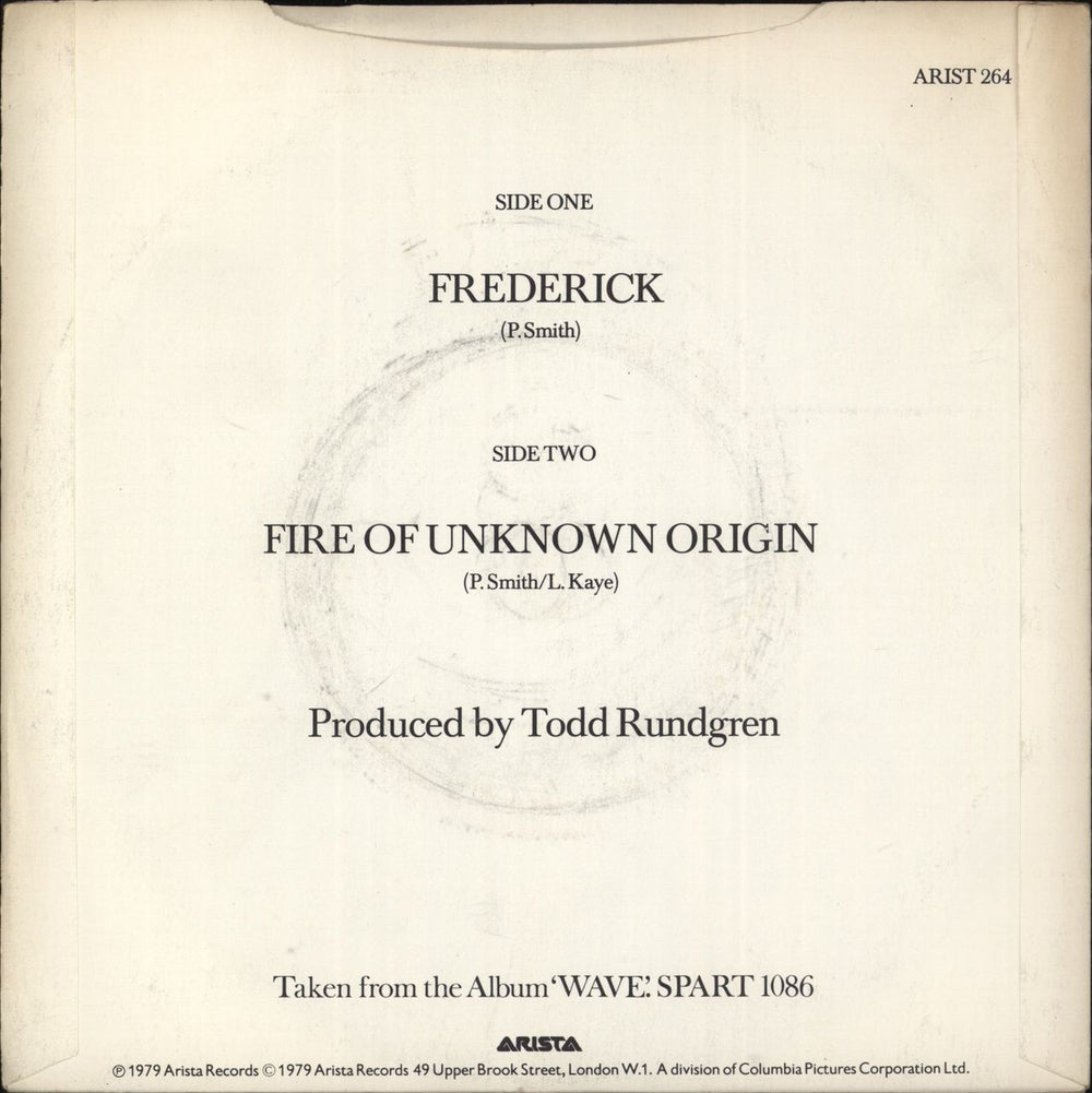 Patti Smith Frederick UK 7" vinyl single (7 inch record / 45)