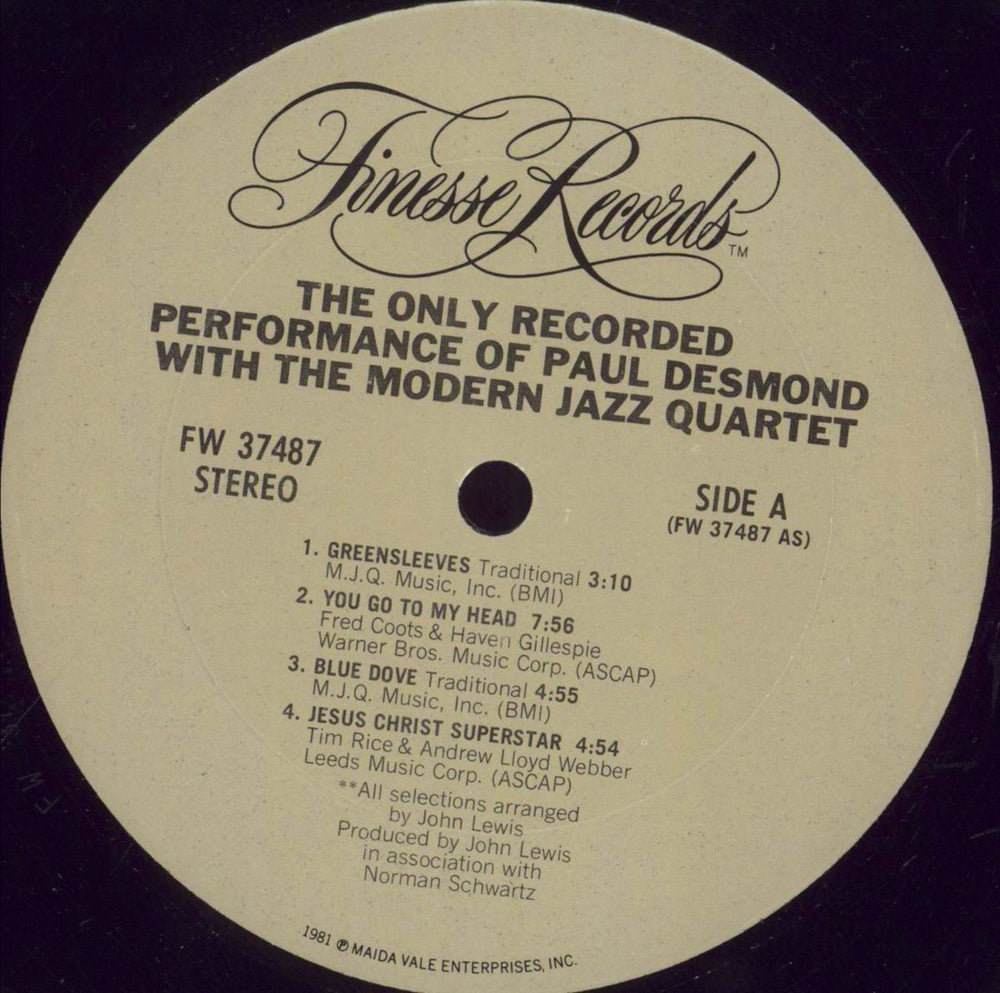 Paul Desmond The Only Recorded Performance Of Paul Desmond With The Modern Jazz Quartet US vinyl LP album (LP record) PDSLPTH846628