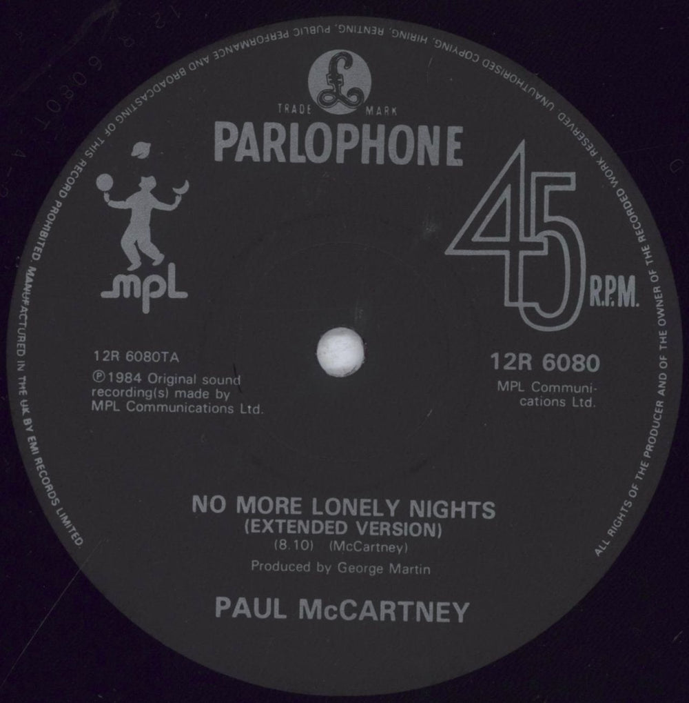 Paul McCartney and Wings No More Lonely Nights UK 12" vinyl single (12 inch record / Maxi-single) MCC12NO838804