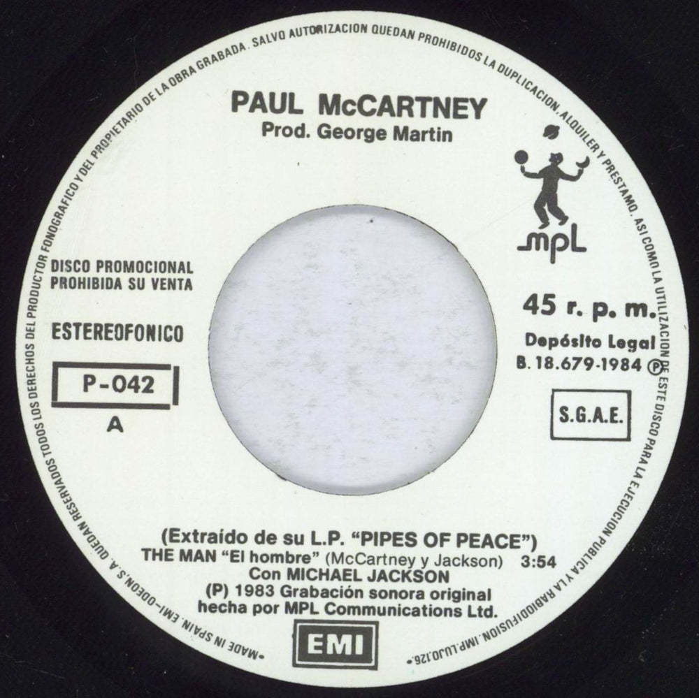 Paul McCartney and Wings The Man (El Hombre) Spanish Promo 7" vinyl single (7 inch record / 45) MCC07TH832387