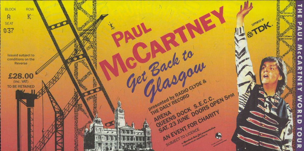 Paul McCartney and Wings The Paul McCartney World Tour + Glasgow Stub + Souvenir bag UK tour programme