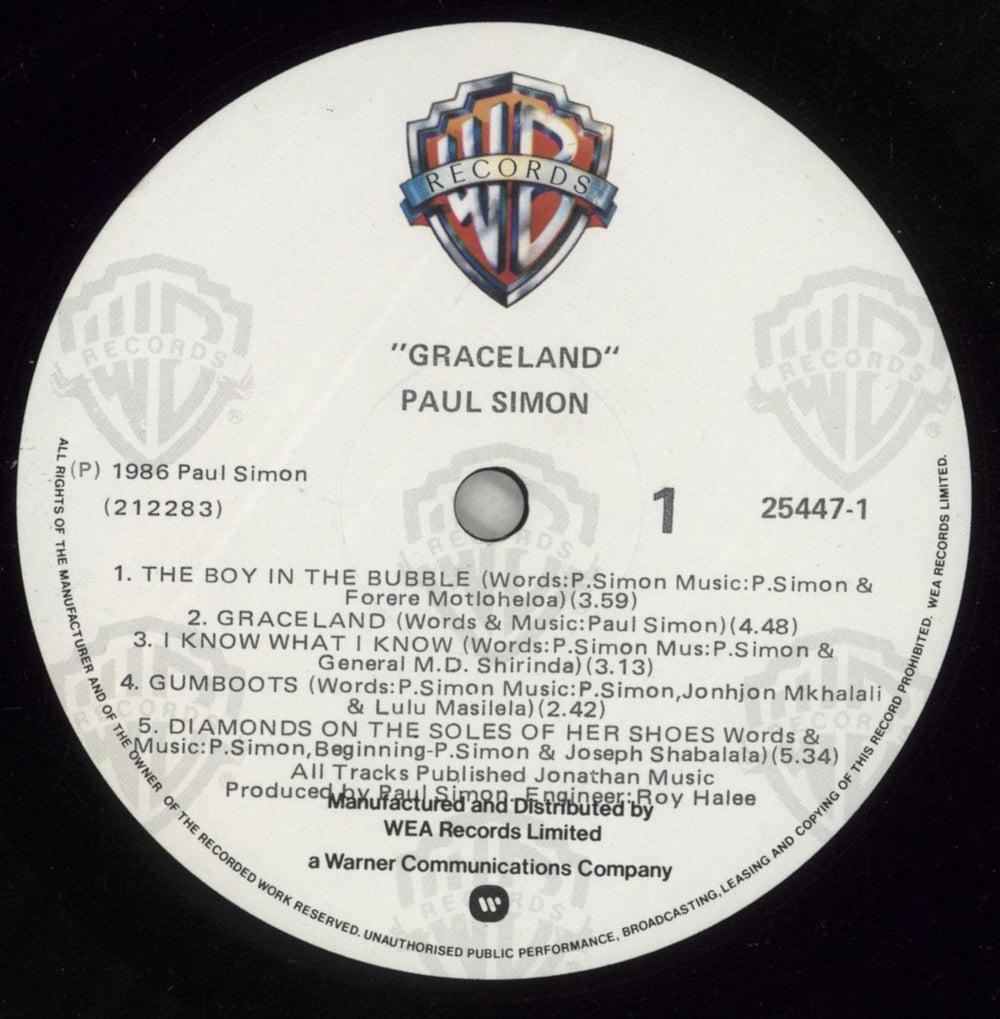 Paul Simon Graceland New Zealand vinyl LP album (LP record) PSILPGR875792