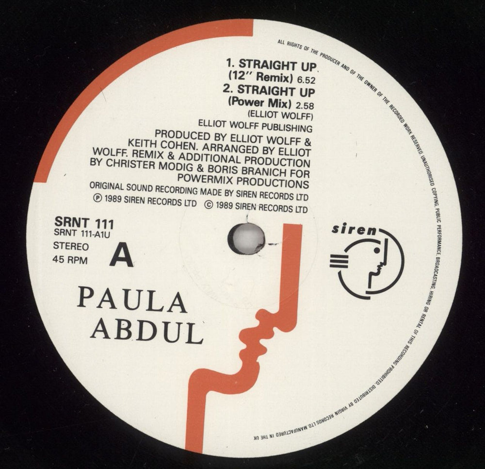 Paula Abdul Straight Up (12" Remix) - Hype Stickered UK 12" vinyl single (12 inch record / Maxi-single) ABD12ST870395
