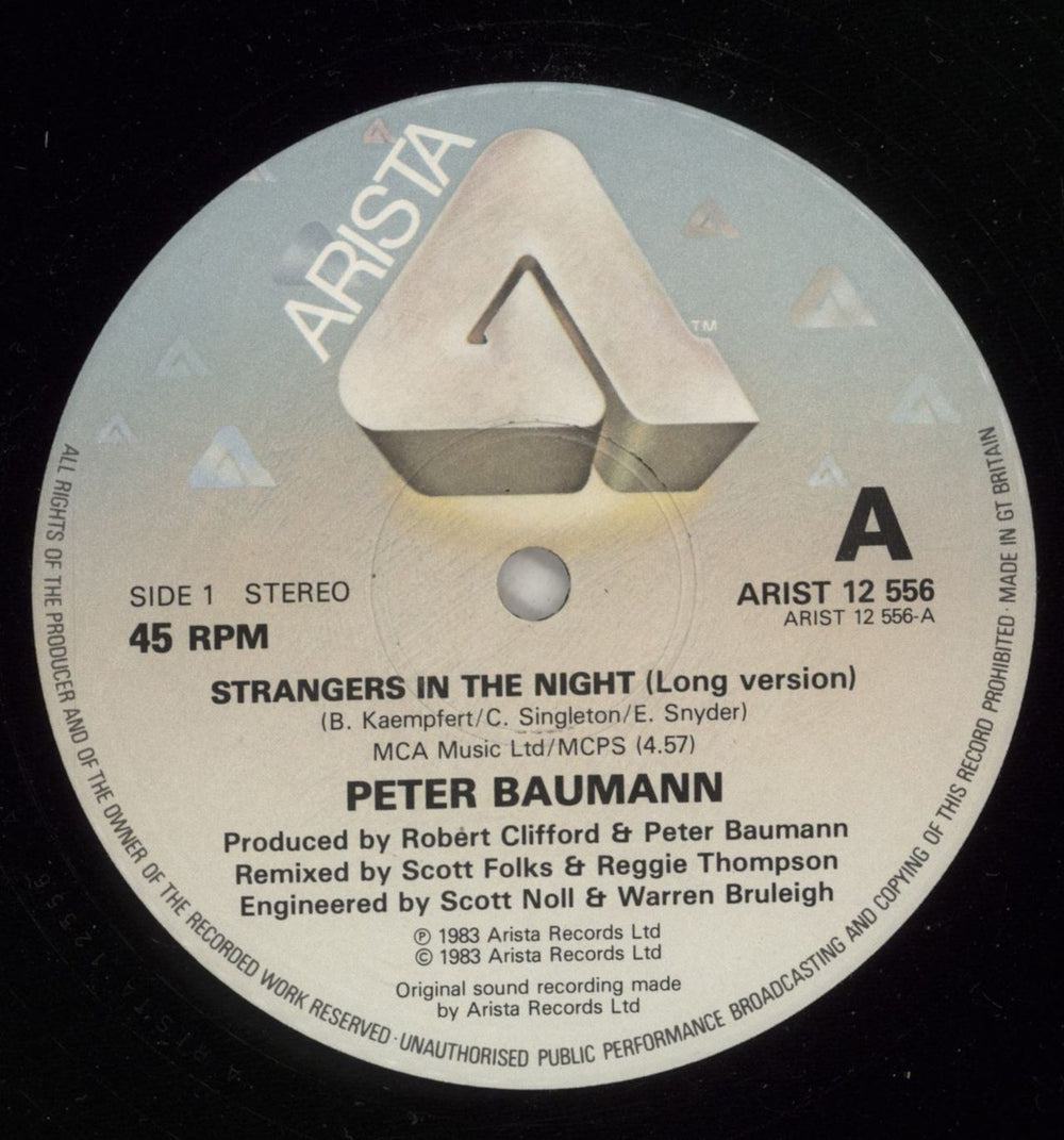 Peter Baumann Strangers In The Night UK 12" vinyl single (12 inch record / Maxi-single) BMN12ST880508