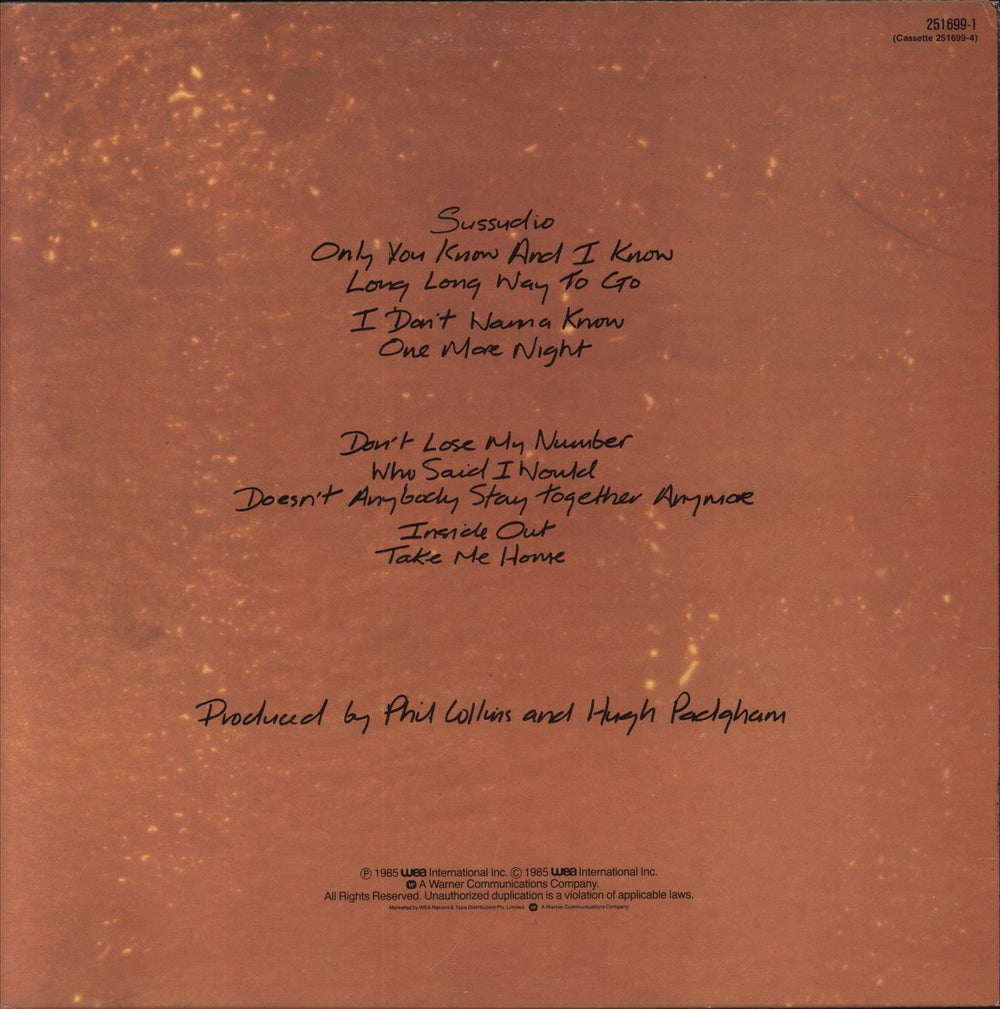 Phil Collins No Jacket Required Australian vinyl LP album (LP record)