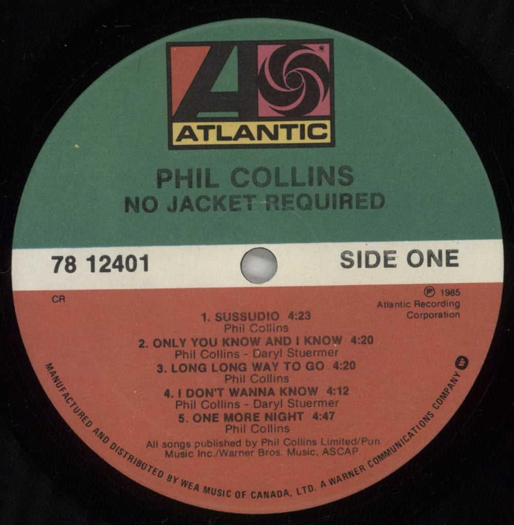 Phil Collins No Jacket Required Canadian vinyl LP album (LP record) COLLPNO611818