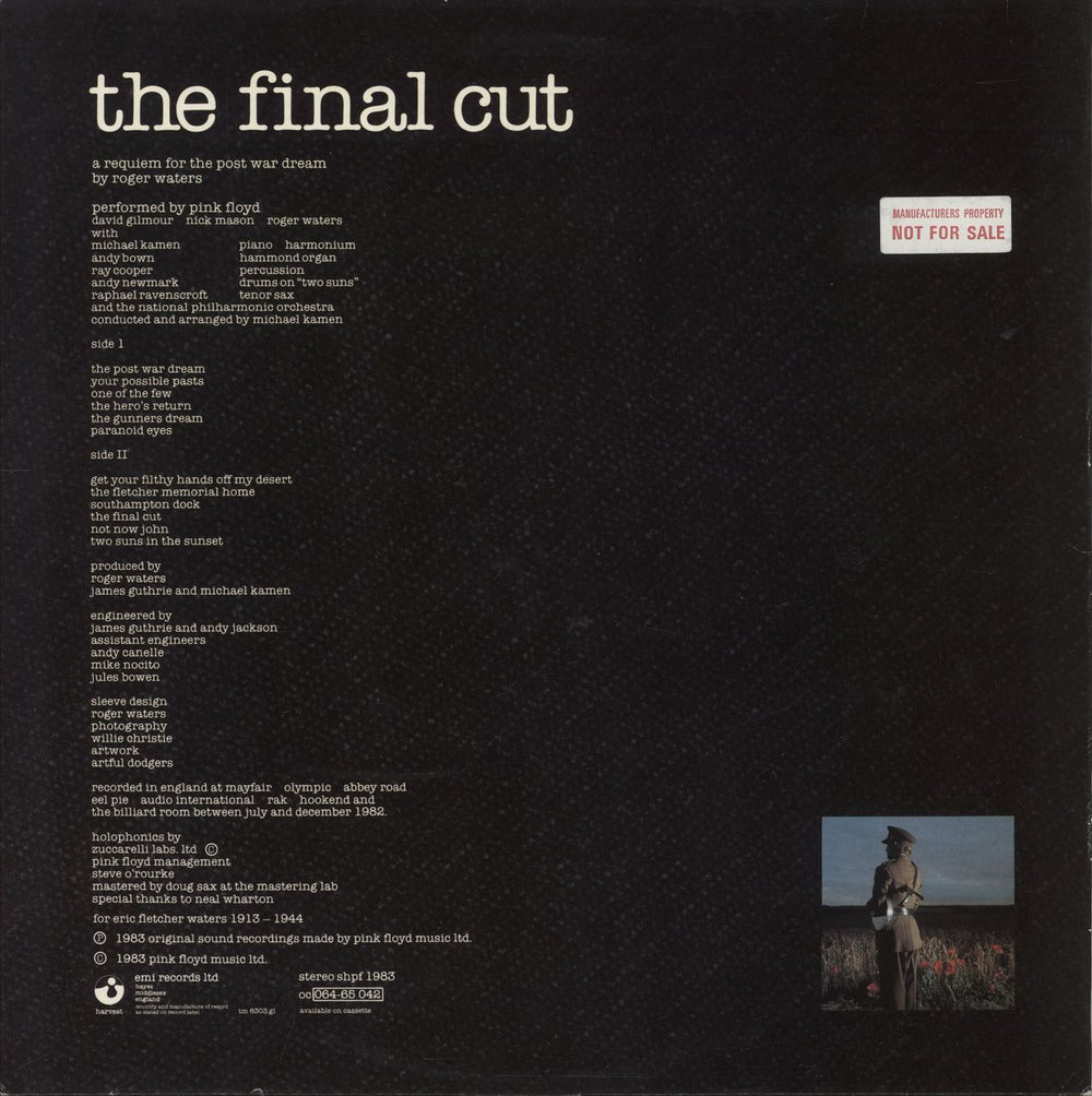Pink Floyd The Final Cut - 1st + Factory Sample Sticker - EX UK vinyl LP album (LP record)