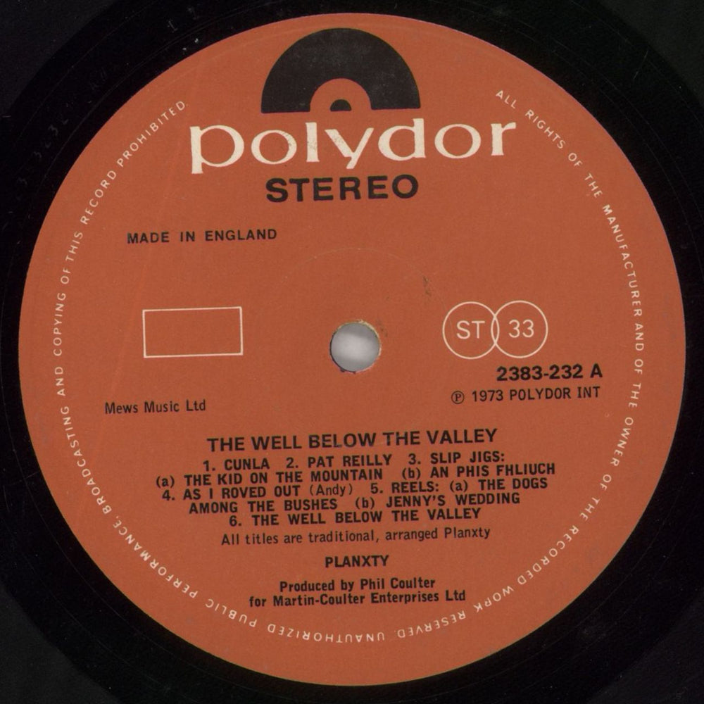Planxty The Well Below The Valley UK vinyl LP album (LP record) XTYLPTH567653