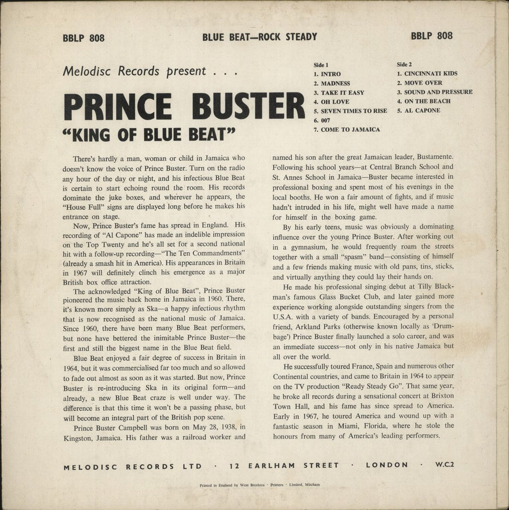 Prince Buster Prince Buster On Tour - EX UK vinyl LP album (LP record)