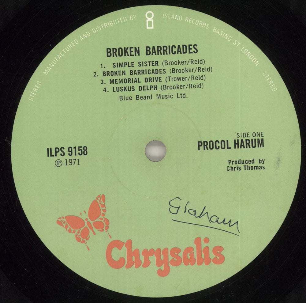 Procol Harum Broken Barricades - 1st - VG UK vinyl LP album (LP record) PRHLPBR735280