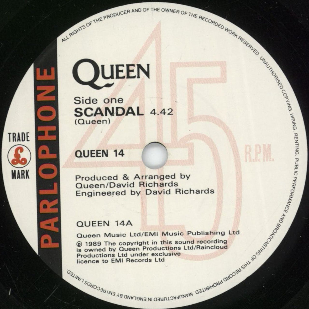 Queen Scandal + P/S UK 7" vinyl single (7 inch record / 45) QUE07SC06910