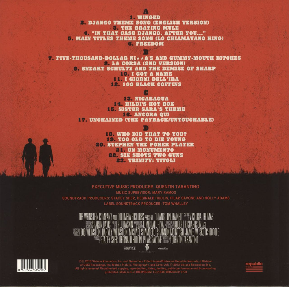 Quentin Tarantino Django Unchained OST UK 2-LP vinyl record set (Double LP Album) 602537315703