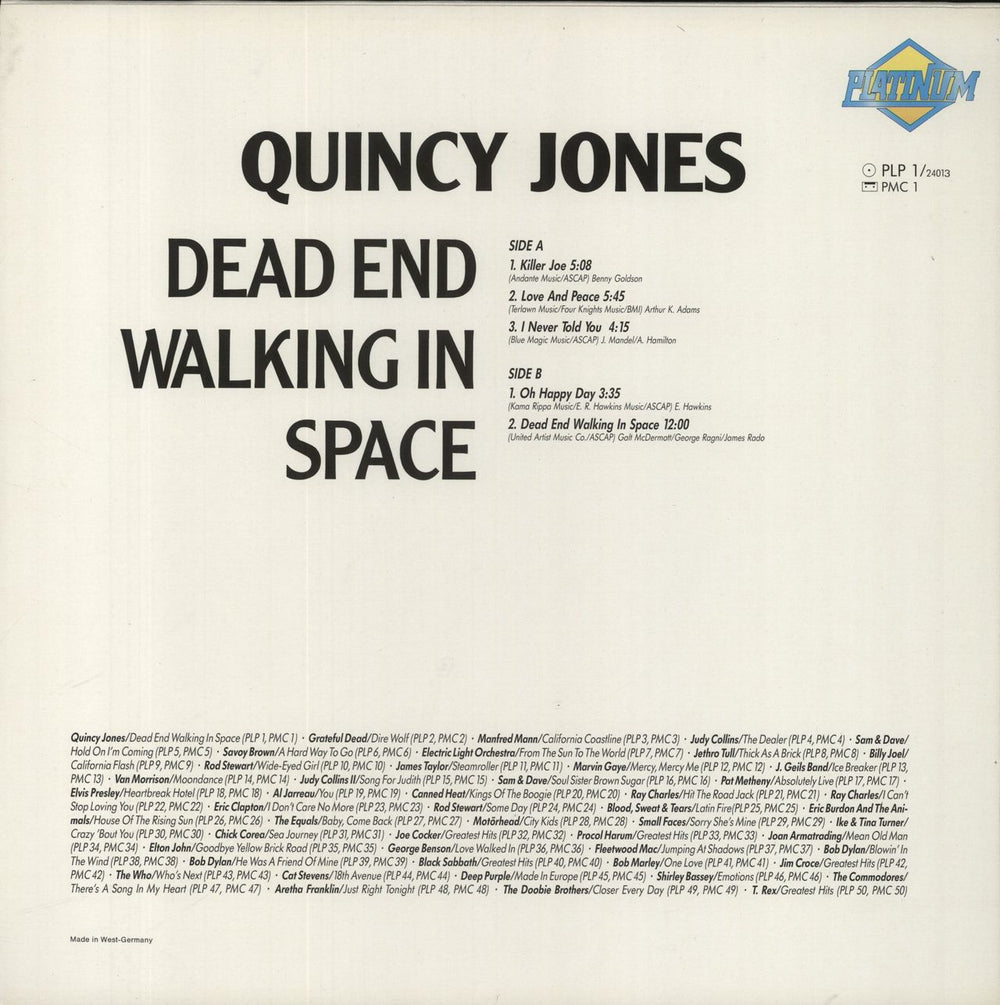 Quincy Jones Dead End Walking In Space German vinyl LP album (LP record)