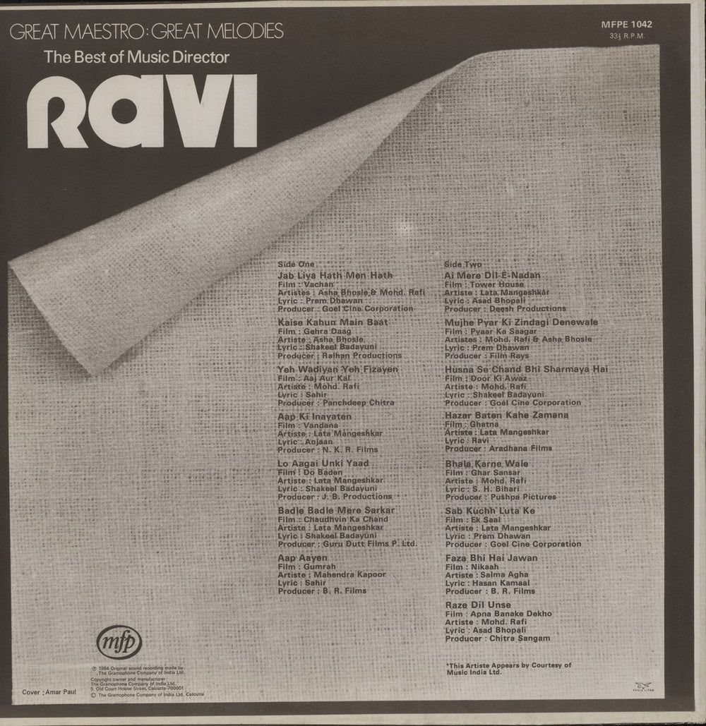 Ravi The Best Of Music Director Ravi Indian vinyl LP album (LP record)