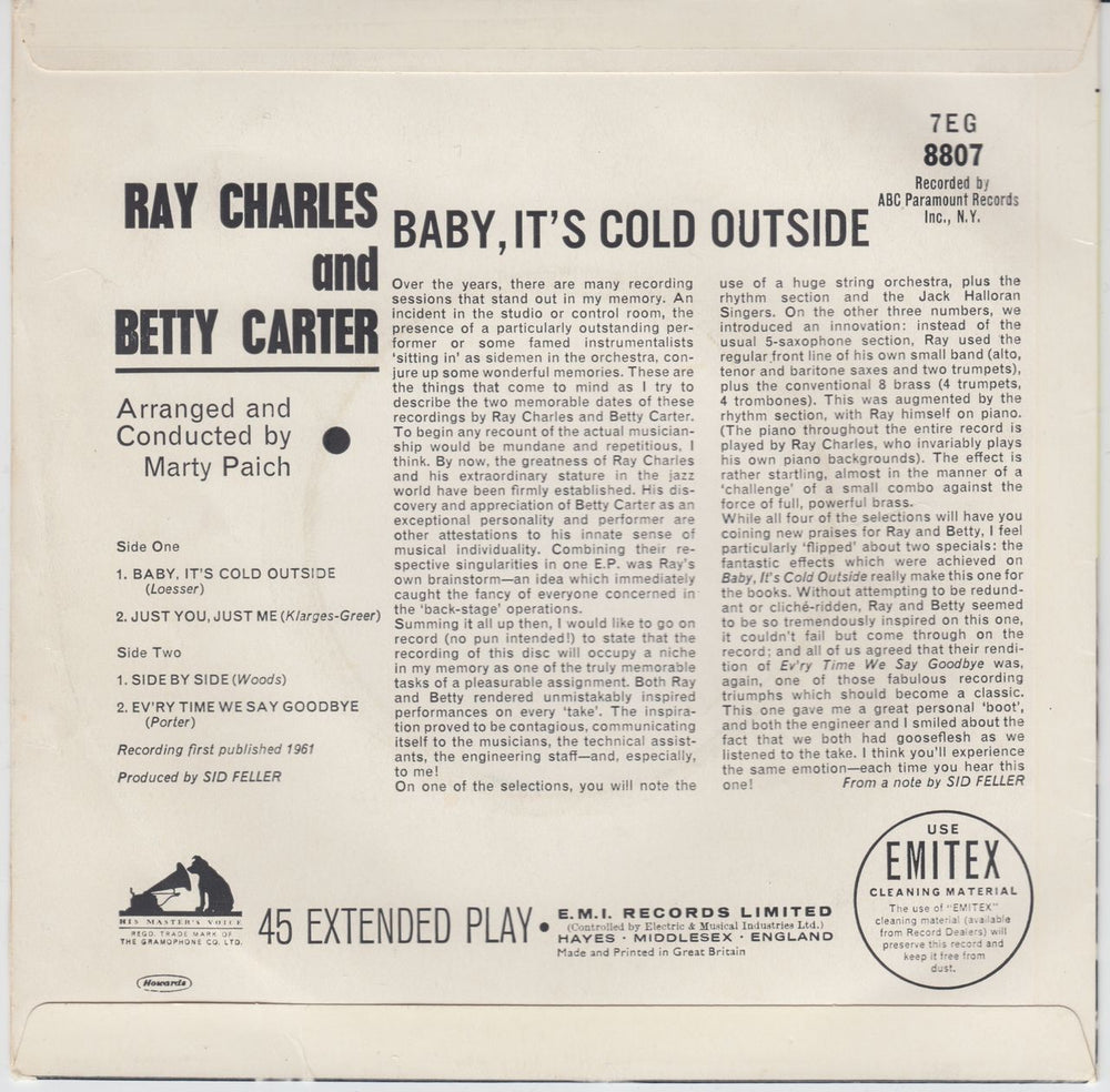 Ray Charles And Betty Carter Baby, It's Cold Outside UK 7" vinyl single (7 inch record / 45) XC-07BA647019