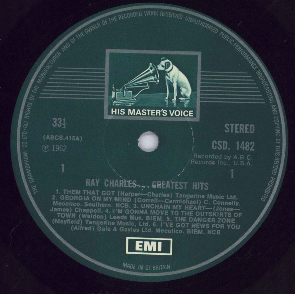 Ray Charles Greatest Hits UK vinyl LP album (LP record) RYHLPGR831673