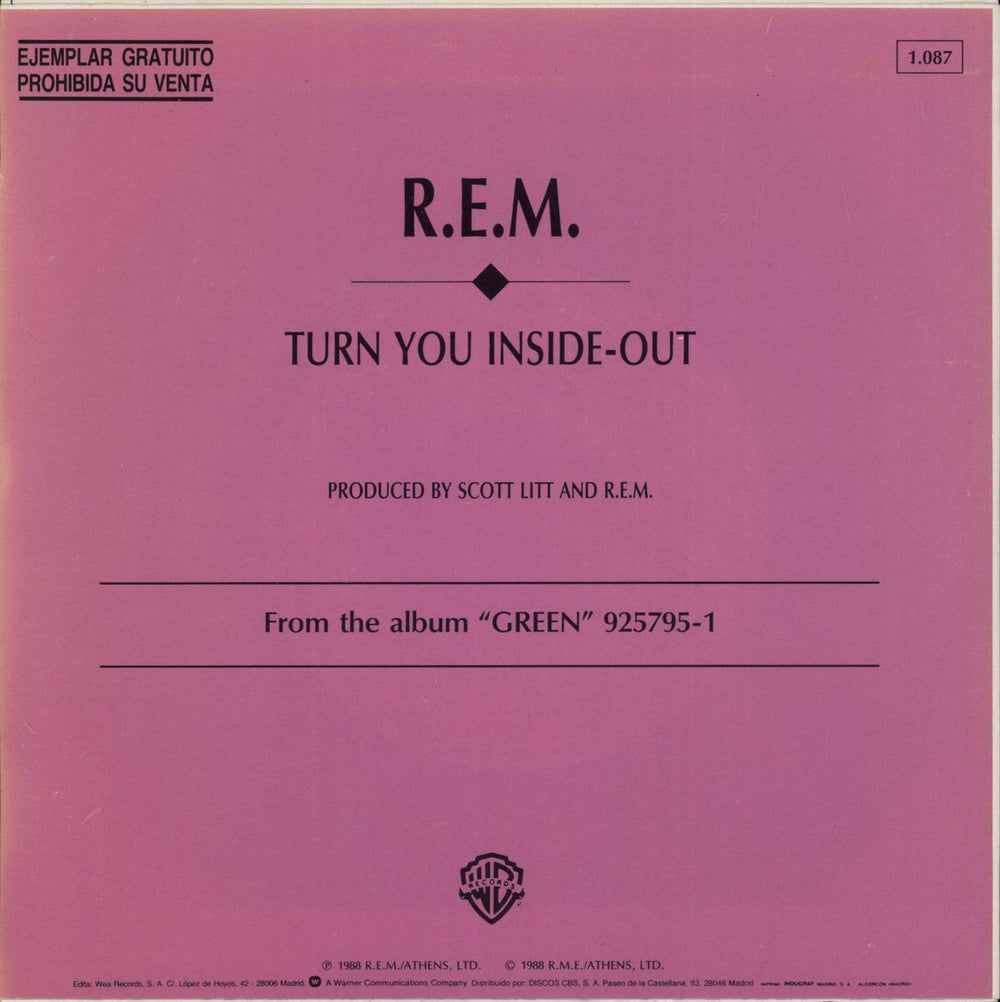 REM Turn You Inside Out Spanish Promo 7" vinyl single (7 inch record / 45)