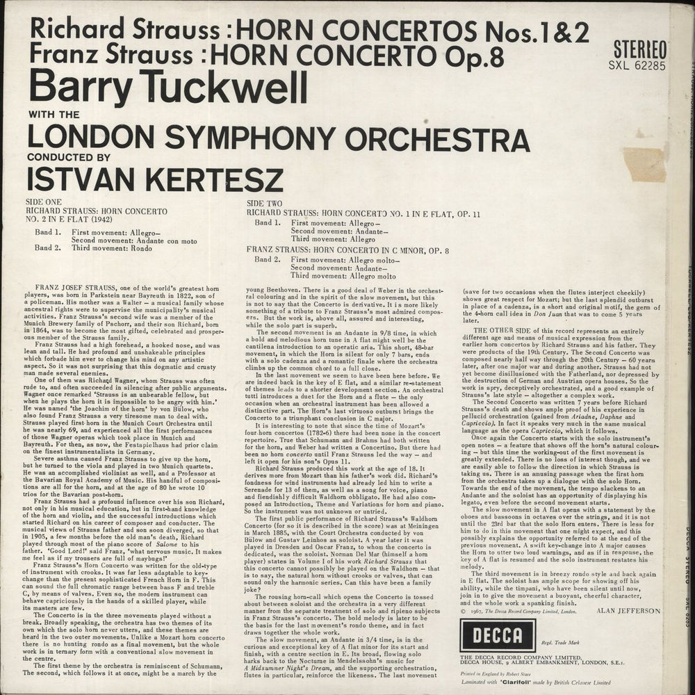 Richard Strauss Strauss Horn Concertos UK vinyl LP album (LP record)