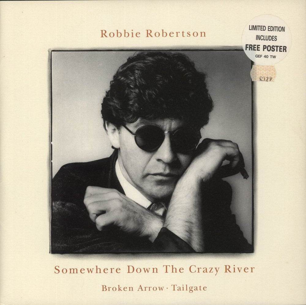Robbie Robertson Somewhere Down The Crazy River + Poster UK 12" vinyl single (12 inch record / Maxi-single) GEF40TW