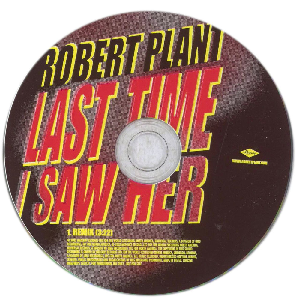 Robert Plant Last Time I Saw Her UK Promo CD single (CD5 / 5") PLAC5LA237410